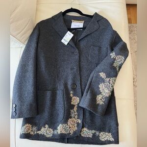 Moschino Gray Wool Jacket with Gold Chain Detail